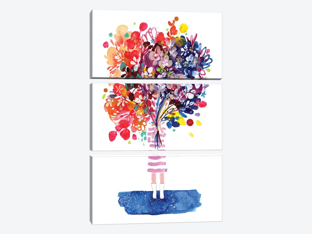 Woman With Flowers by CreativeIngrid 3-piece Canvas Wall Art