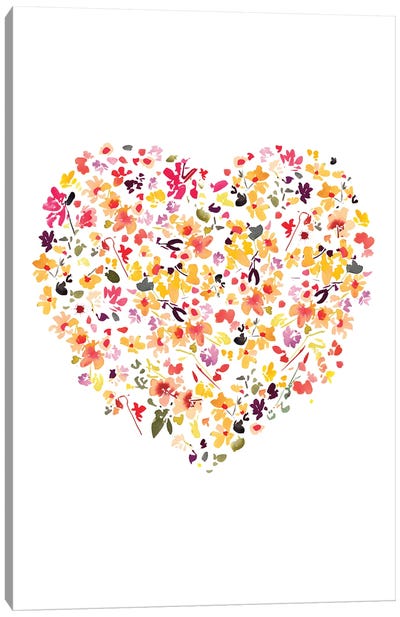 Floral Heart White Canvas Art Print - CreativeIngrid