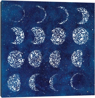 Botanical Moon Chart Canvas Art Print - Indigo Art