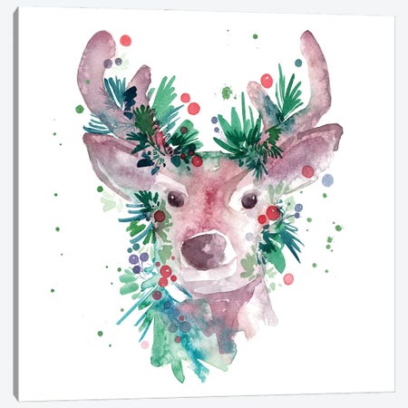 Evergreen Reindeer Canvas Print #CIG91} by CreativeIngrid Canvas Print