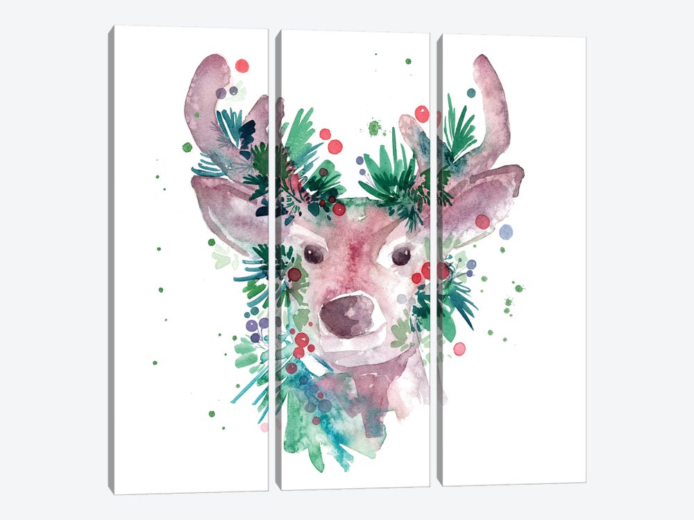 Evergreen Reindeer by CreativeIngrid 3-piece Canvas Print