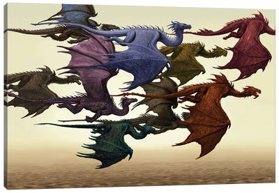 Flock Of Dragons Canvas Art Print - Dragon Art