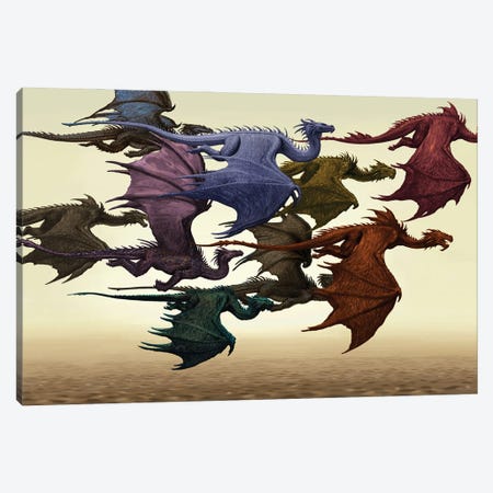 Flock Of Dragons Canvas Print #CIL108} by Ciruelo Art Print
