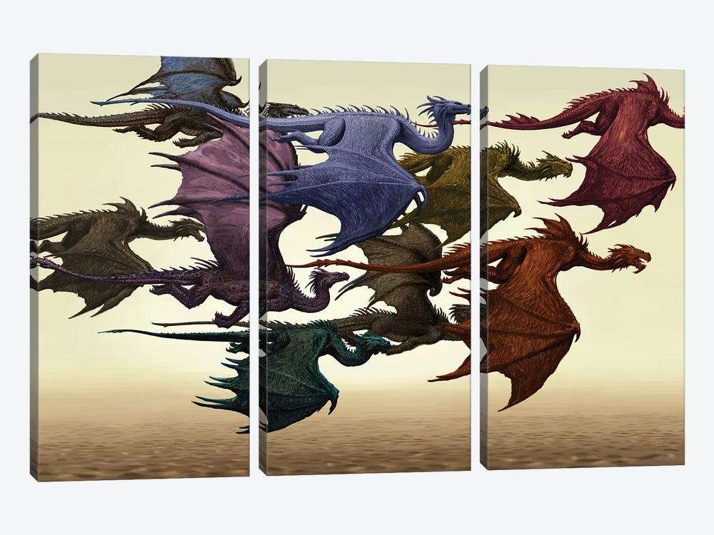 Flock Of Dragons by Ciruelo 3-piece Canvas Art