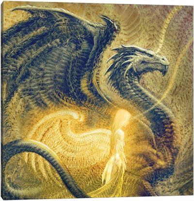 Angel And Dragon Canvas Art Print - Dragon Art