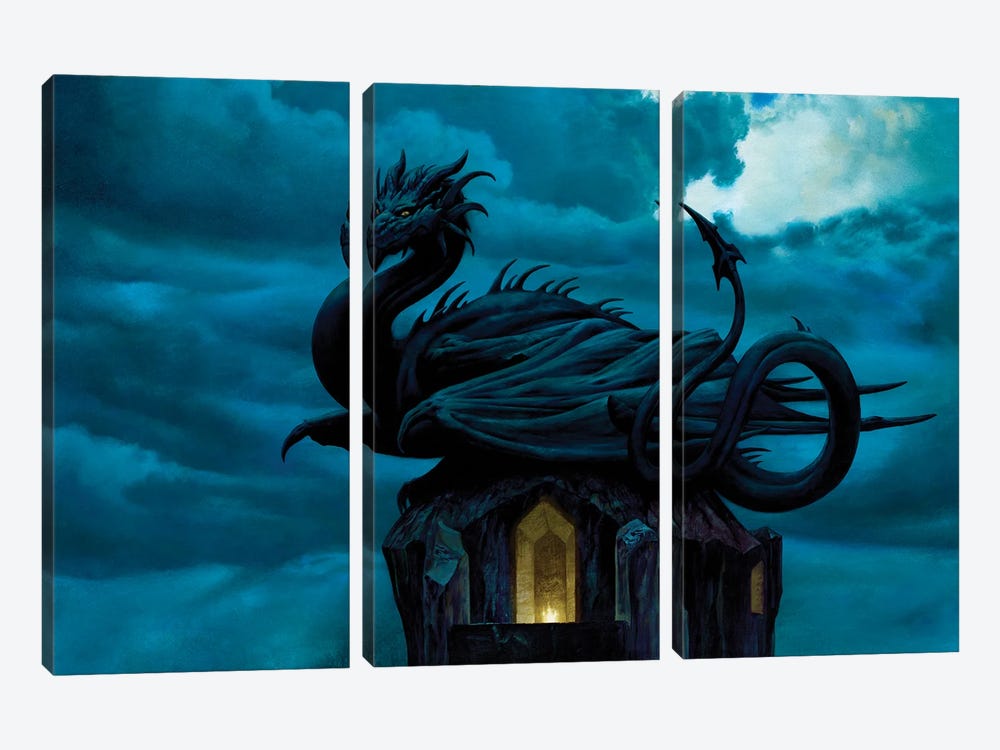 Itz Papalotl, The Black Dragon by Ciruelo 3-piece Canvas Art Print