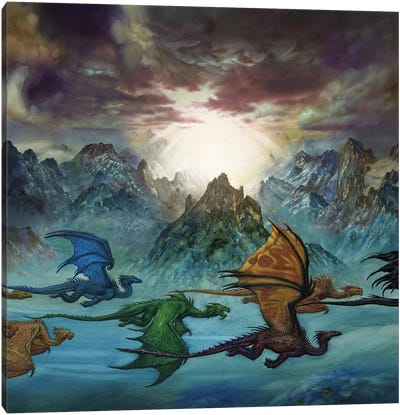 The Dragons' Mountain Canvas Art Print - Dragon Art