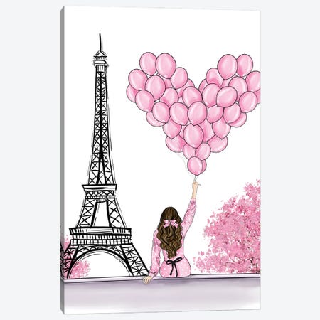 Girl In Pink Holding Balloons Next To Eiffel Tower Canvas Print #CIO11} by Criss Rosu Canvas Print