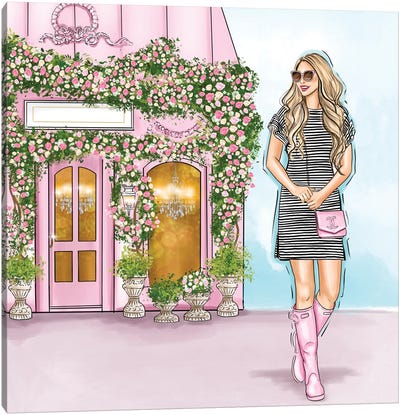 Pink Boutique And A Lovely Chic Girl Canvas Art Print - Criss Rosu