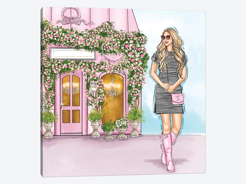 Pink Boutique And A Lovely Chic Girl by Criss Rosu 1-piece Canvas Artwork