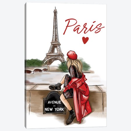 Girl In A Red Coat In Paris Canvas Print #CIO16} by Criss Rosu Canvas Art