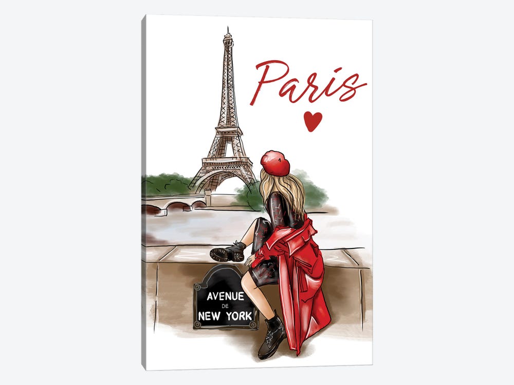 Girl In A Red Coat In Paris by Criss Rosu 1-piece Canvas Print