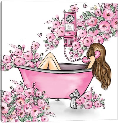 Girl Sitting In A Pink Tub Canvas Art Print - Criss Rosu