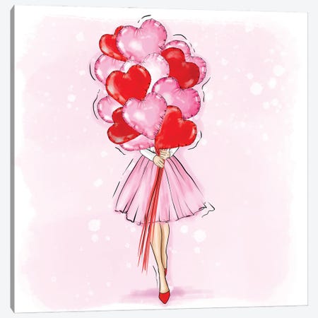 Fashion Girl With Red And Pink Ballons Canvas Print #CIO1} by Criss Rosu Art Print
