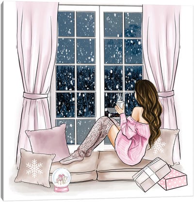 Cosy Time With Winter View Canvas Art Print - Snow Art