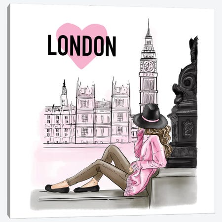 London In Pink Canvas Print #CIO22} by Criss Rosu Canvas Art