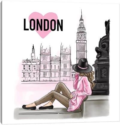 London In Pink Canvas Art Print - Criss Rosu