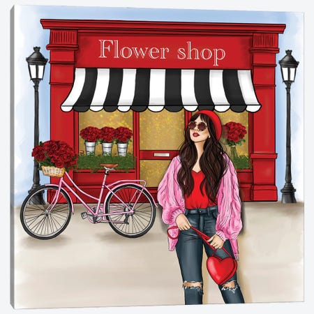 Fashion Girl In Front Of A Red Shop Canvas Print #CIO23} by Criss Rosu Canvas Art