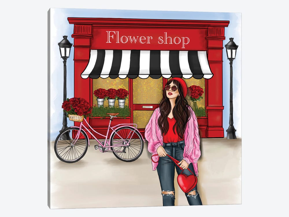 Fashion Girl In Front Of A Red Shop by Criss Rosu 1-piece Canvas Art Print