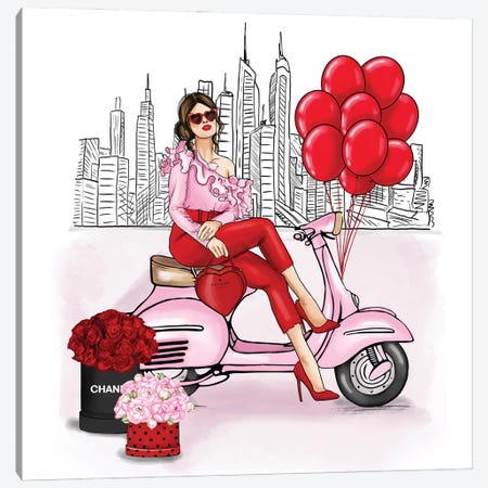 Fancy Girl On A Vespa In New York Canvas Print #CIO24} by Criss Rosu Canvas Art Print