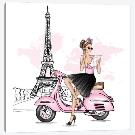 Travel Girl On A Vespa In Paris Canvas Print #CIO27} by Criss Rosu Art Print