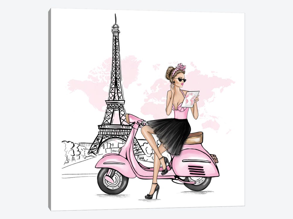 Travel Girl On A Vespa In Paris by Criss Rosu 1-piece Art Print
