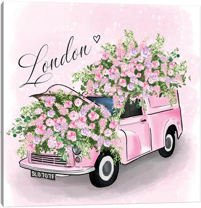 London Flower Car Canvas Art Print - Criss Rosu