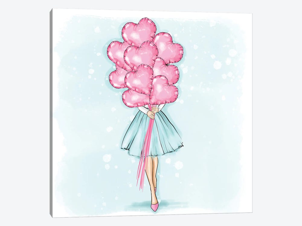 Girl In A Mint Dress Holding Pink Ballons by Criss Rosu 1-piece Canvas Artwork