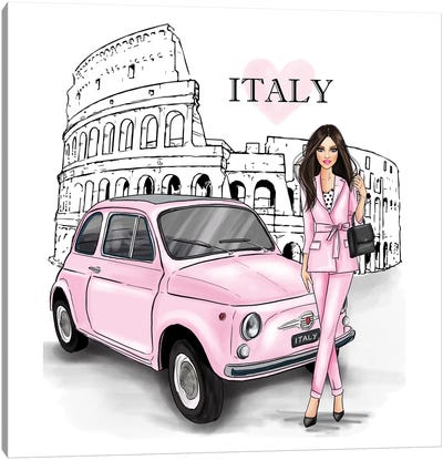 Chic Woman In Rome Canvas Art Print - The Colosseum