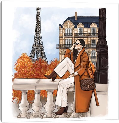 Fashion Fall Girl In Paris Canvas Art Print - Criss Rosu
