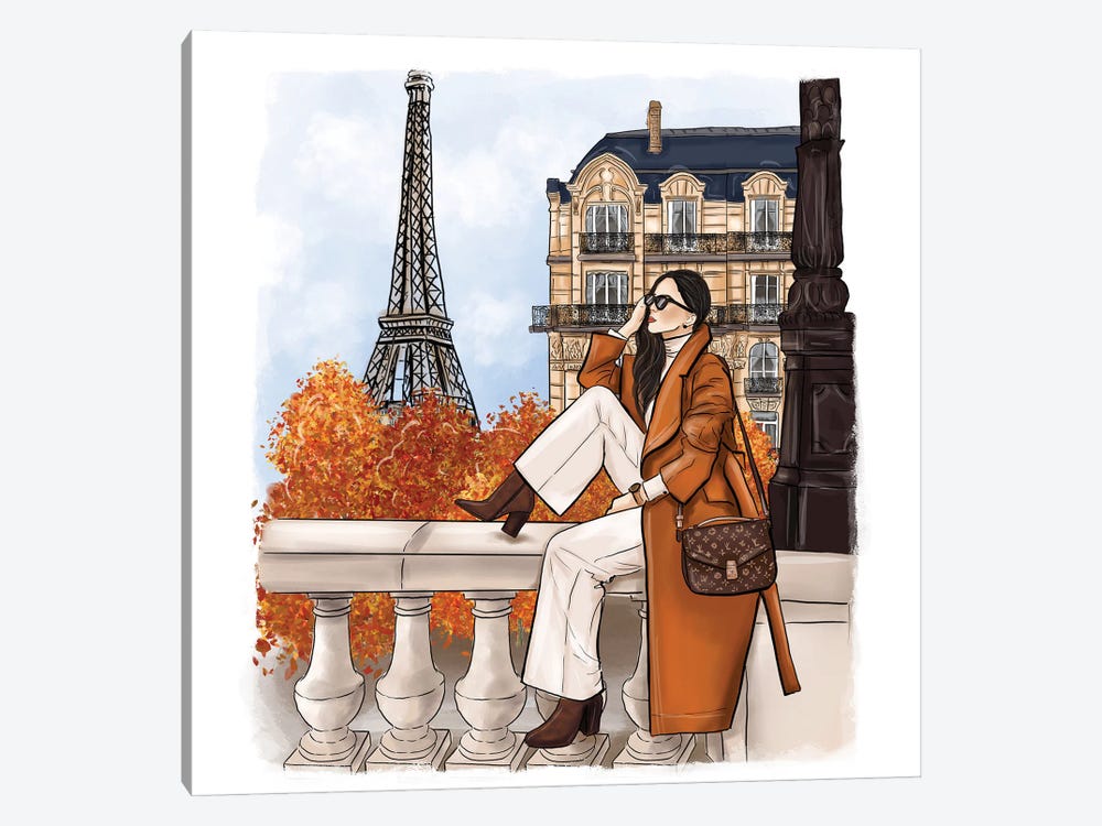 Fashion Fall Girl In Paris by Criss Rosu 1-piece Canvas Print