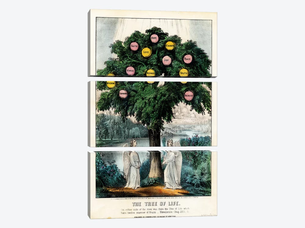 The Tree of Life, 1870 by Currier & Ives 3-piece Canvas Art Print