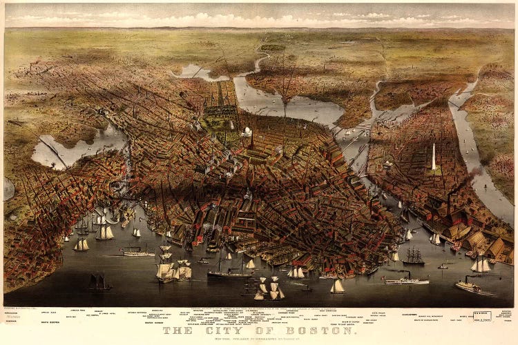 Boston Map, 1873 by Currier & Ives wall art