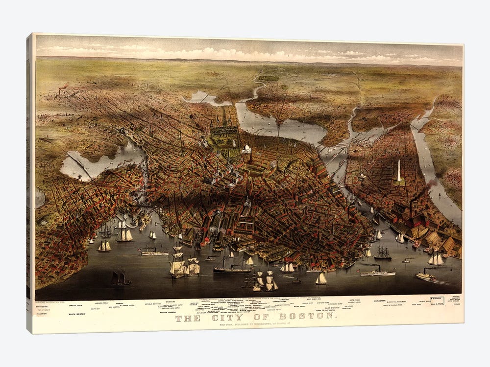 Boston Map, 1873 by Currier & Ives 1-piece Canvas Artwork