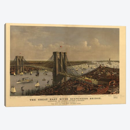 Brooklyn Bridge, Bird's Eye View, 1885 Canvas Print #CIV2} by Currier & Ives Art Print