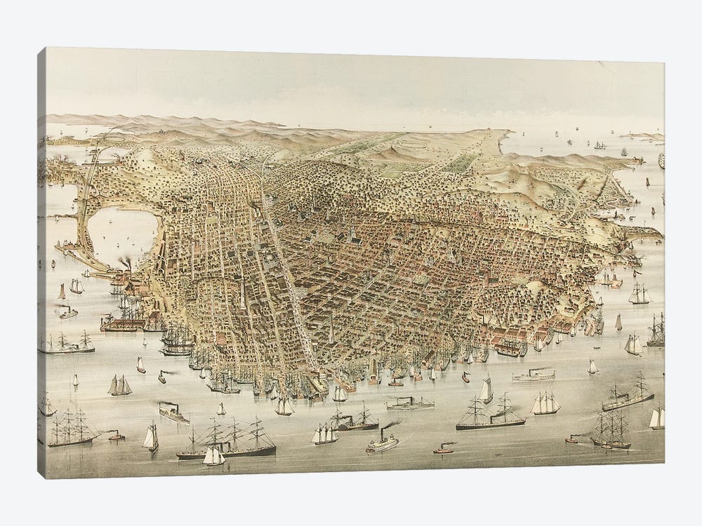 The City of San Francisco - Bird’s Eye view from the Bay, looking southwest, 1878  1-piece Canvas Artwork