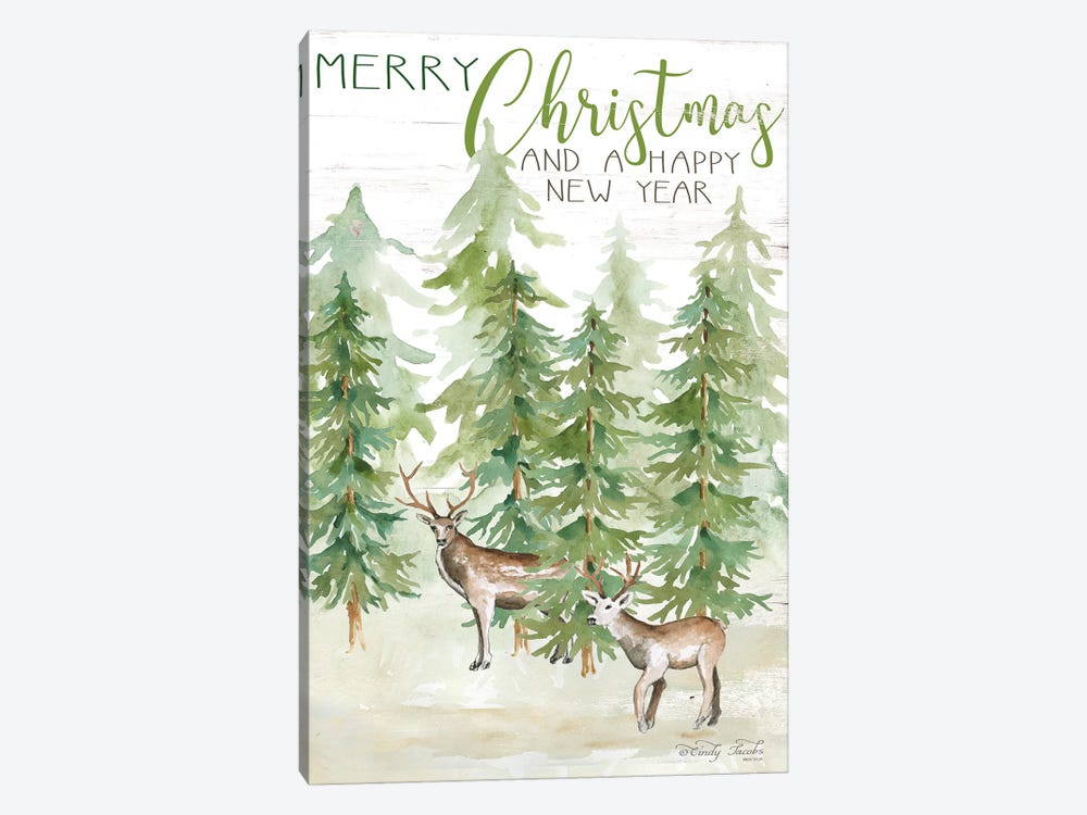 Merry Christmas & Happy New Year Deer by Cindy Jacobs 1-piece Canvas Artwork