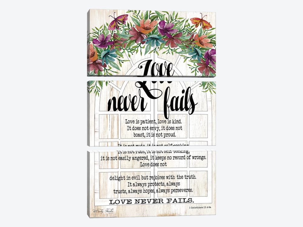 Floral Love Never Fails by Cindy Jacobs 3-piece Canvas Wall Art