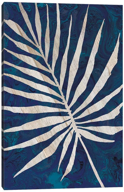 Palm Leaf Navy Canvas Art Print - Tropical Décor