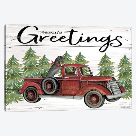 Season's Greetings Red Truck Canvas Print #CJA163} by Cindy Jacobs Canvas Art