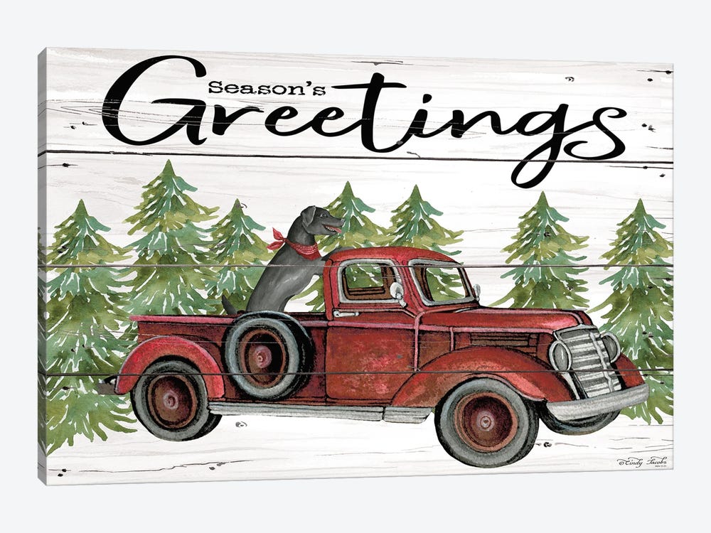 Season's Greetings Red Truck by Cindy Jacobs 1-piece Canvas Wall Art