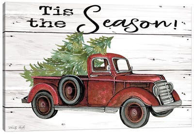 Tis the Season Red Truck Canvas Art Print - Trucks