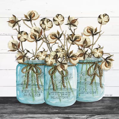 Blue Jars - Cotton Stems by Cindy Jacobs framed canvas print