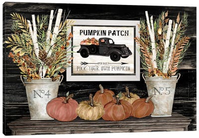 Pumpkin Patch Still Life Canvas Art Print - Trucks