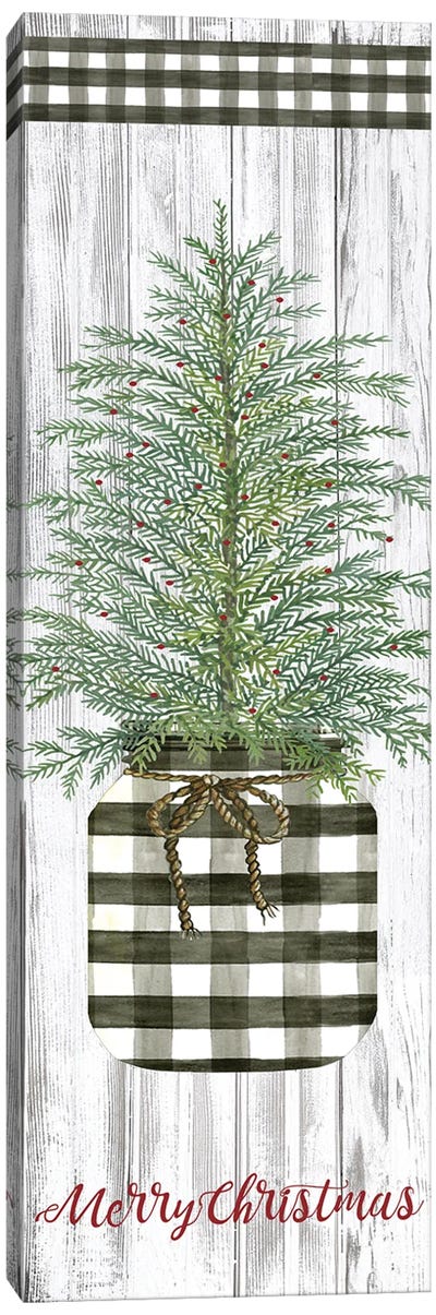 Merry Christmas Buffalo Plaid Jar & Tree  Canvas Art Print - Farmhouse Christmas Décor