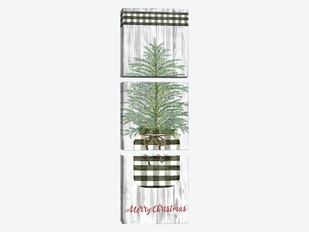 Merry Christmas Buffalo Plaid Jar & Tree  by Cindy Jacobs 3-piece Art Print