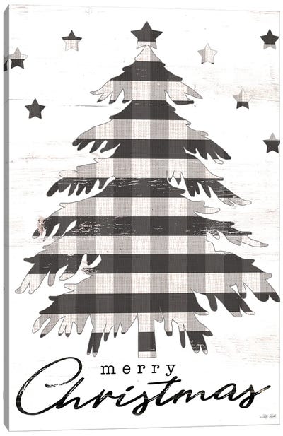 Merry Christmas Tree and Stars Canvas Art Print - Cindy Jacobs