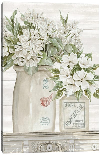 Floral Country Crocks Canvas Art Print - Modern Farmhouse Living Room Art
