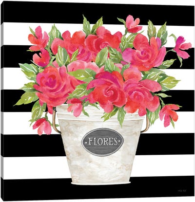 Fuchsia Flores Stripes Canvas Art Print - Cindy Jacobs