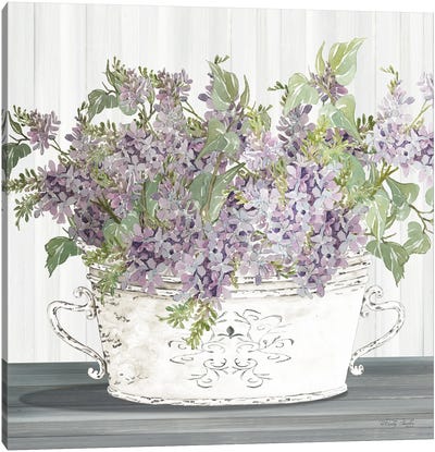 Lilac Galvanized Pot Canvas Art Print - Bouquet Art